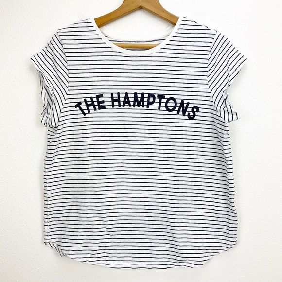 Joie Dillion C black white Striped "The Hamptons" Graphic Tee Sz medium - Picture 1 of 6